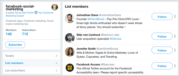 Twitter list example