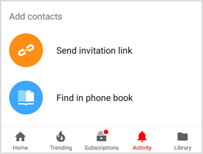 YouTube Add Contacts options