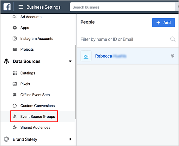 Andrew Foxwell notes that you can share data from Facebook Analytics by sharing an event source group data source in Business Manager. On the Business Settings page, select Event Source groups in the left-hand column, under the bold Data Sources heading.