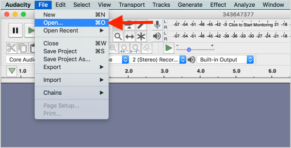 Choose File > Open and navigate to your video file in Audacity.