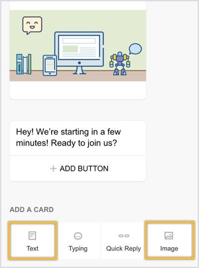 Add an image card and a text card.