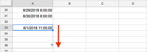 Click and drag to autopopulate the rest of the dates/times.