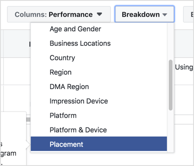 Select By Delivery > Placement from the Breakdown drop-down menu.