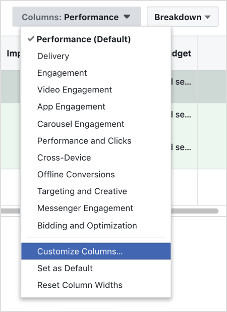 Select Customize Columns from the Columns drop-down menu.