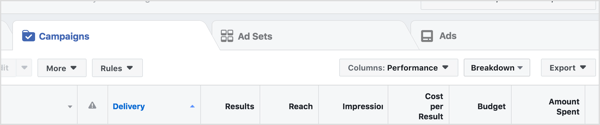 To compare attribution windows, open Ads Manager and click the Campaigns, Ad Sets, or Ads tab.