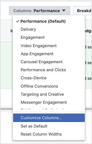 Click the Columns drop-down menu and select Customize Columns.