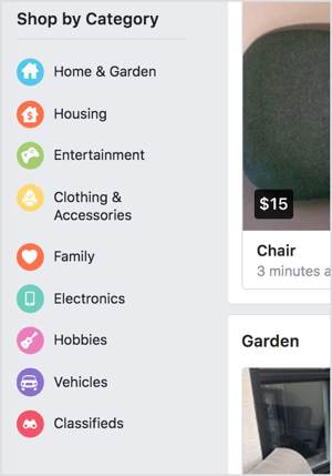 Facebook Marketplace lets you shop by category.