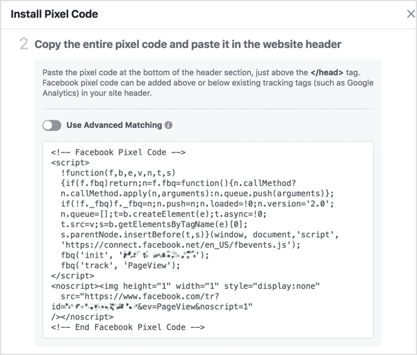 Install the Facebook pixel code on your website.