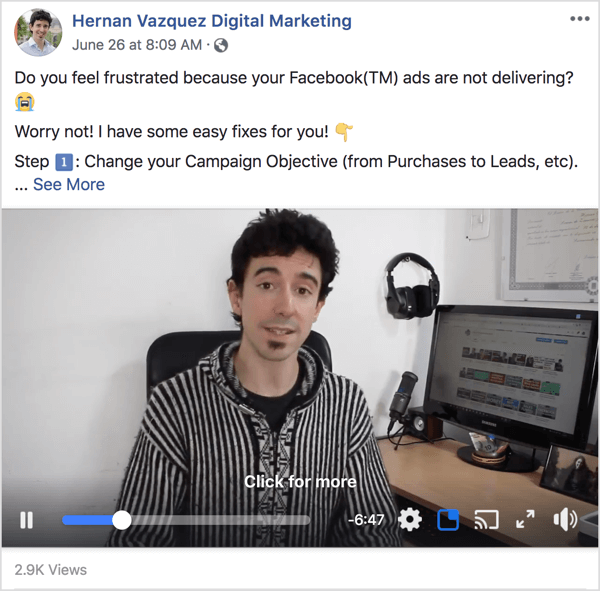 Upload your videos natively to your Facebook page and include the summary as part of the post.