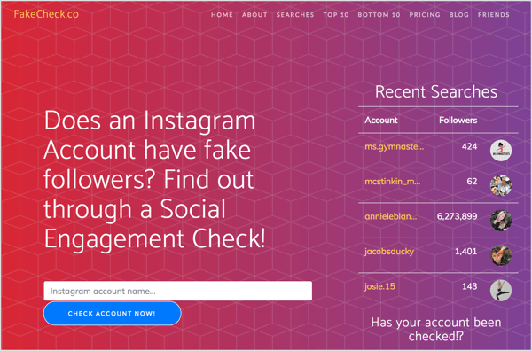 Check for fake Instagram followers with FakeCheck.co.