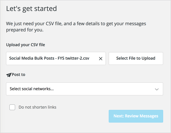 Click Select File to Upload and navigate to your CSV file.