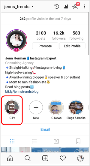 IGTV-Symbol auf einem Instagram-Profil