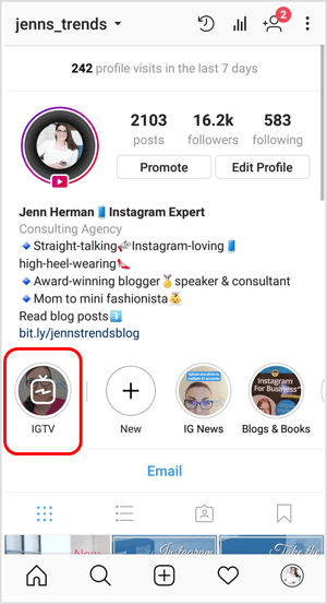 IGTV icon on an Instagram profile