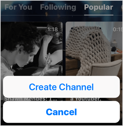 Select Create Channel in IGTV app.