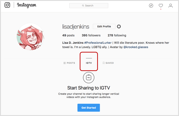 IGTV tab on Instagram profile.