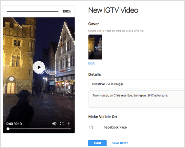 Add a title and desktop for an IGTV video uploaded on desktop.