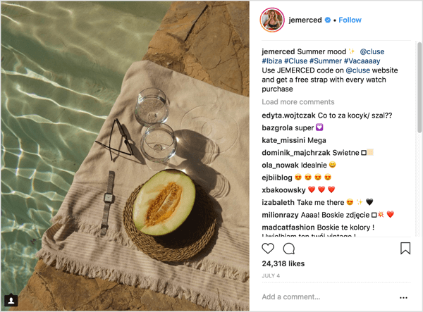 Example of Instagram influencer marketing campaign post with unique offer code