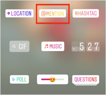 Select the @mention sticker to add it to your Instagram story.