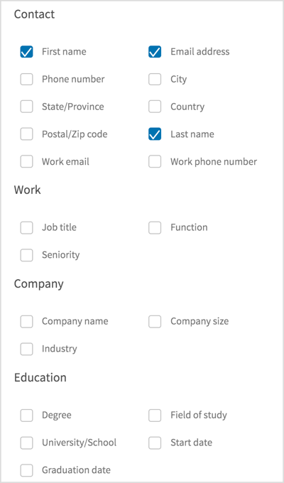 Decide what info you want to collect on your lead form.