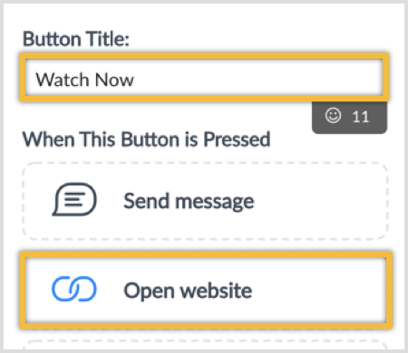 Type a button title and select the Open Website option.