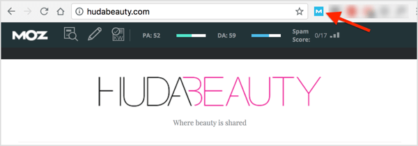 Use the MozBar browser extension to find out the domain authority for a social media influencer's website.