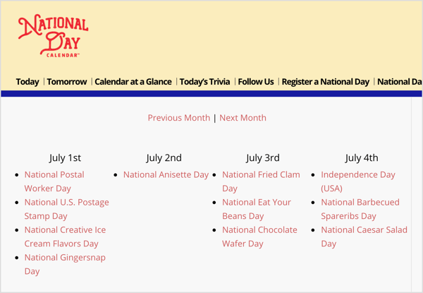 The National Day Calendar is a resource for random niche holidays that align with your marketing goals.