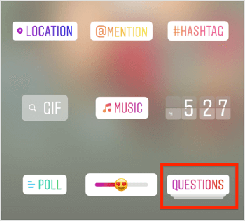 Select the Questions sticker to add it to your Instagram story.