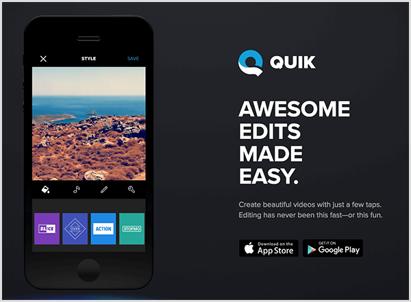 Quick for mobile automatically creates videos for stories.