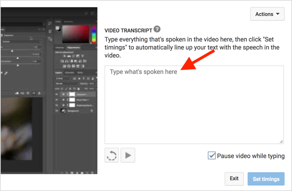 Paste your transcript into the Video Transcript box.