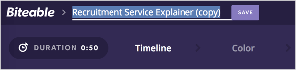 Select the provisional title and type in a name for your Biteable video.