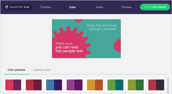 Choose a color palette for your Biteable video or create your own.