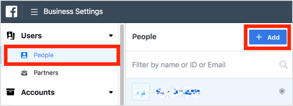 In Business Settings, click People under Users and click the Add button.