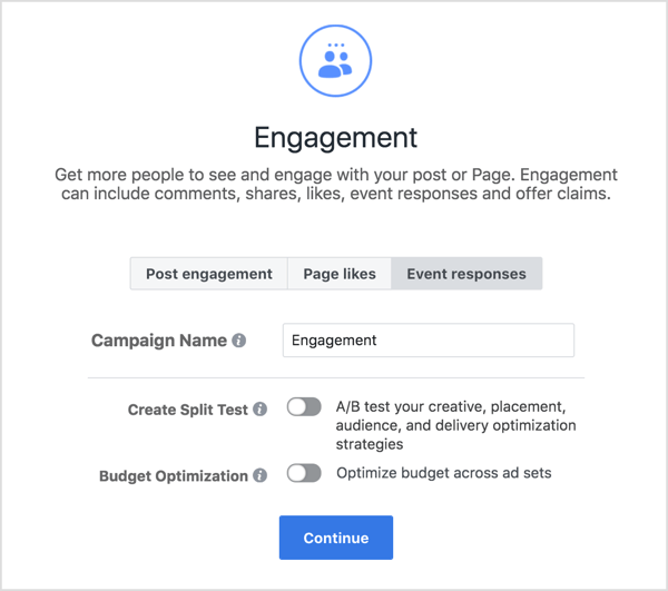 Run engagement ads in the form of Event Responses.