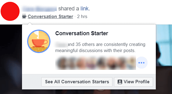 Facebook scheint mit neuen Conversation Starter-Abzeichen zu experimentieren, die Benutzer und Administratoren hervorheben, die ständig sinnvolle Diskussionen mit ihren Posts führen.