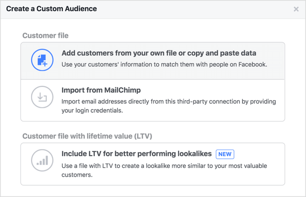 Select Add Customers From Your Own File or Copy and Paste Data.