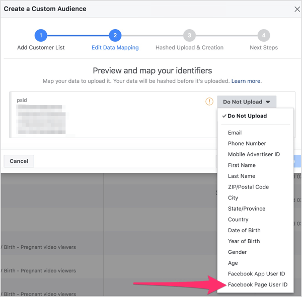 From the drop-down menu, select Facebook Page User ID.