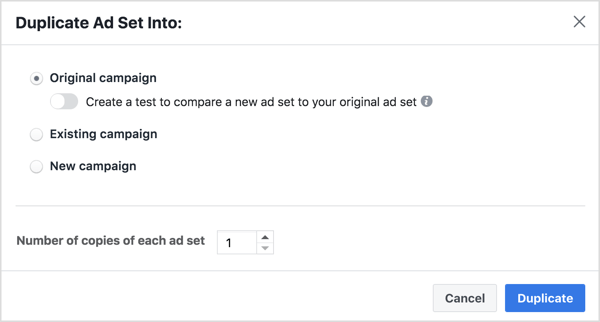 Duplicate the ad set into the original ad campaign and create a duplicate for each ad.