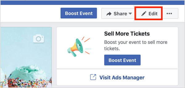 To add a co-host to an existing Facebook event, click Edit on the event page.