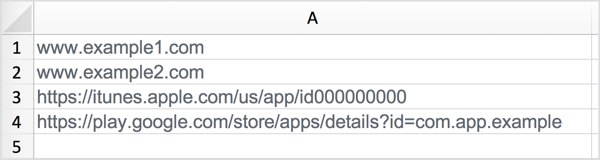 Gather a list of URLs of websites and apps that you want to block from showing your Facebook in-stream video ad and add them to your spreadsheet. 