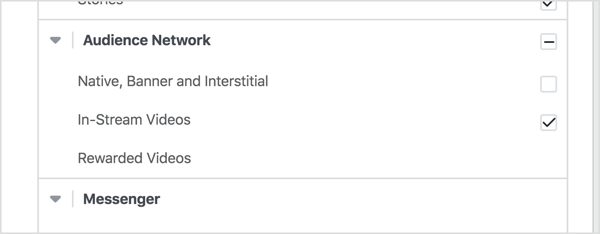 ALTIf you want your video ad to appear outside of Facebook in the Audience Network, select In-Stream Videos under Audience Network.