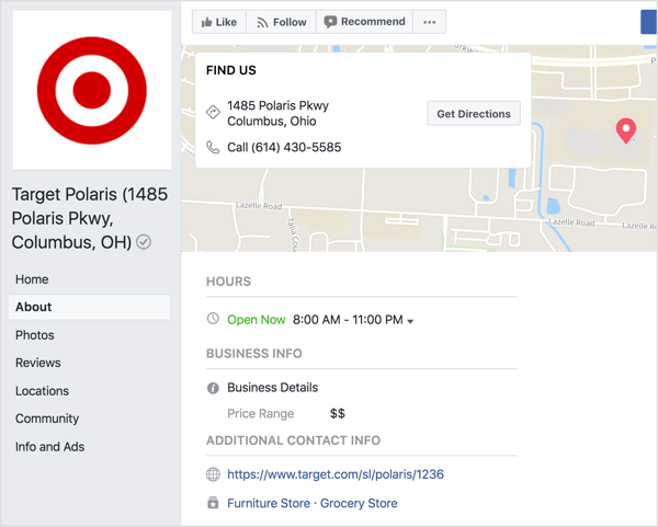 In the About section of your Facebook location page, add details about your store.