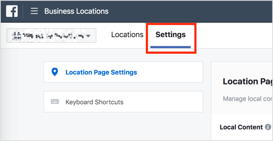 To control visibility on location pages, open your Business Locations dashboard and click the Settings tab.