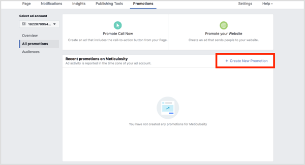 On the Promotions tab of your Facebook location page, click Create New Promotion.