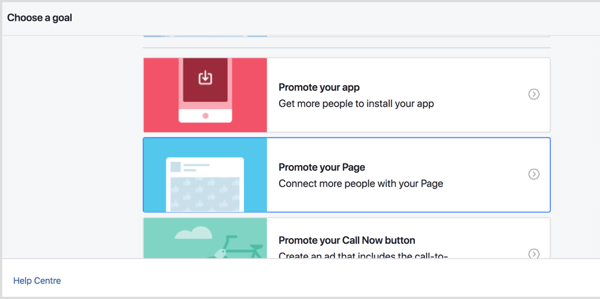 Choose a goal for the promotion on your Facebook location page.