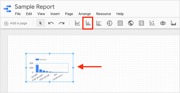 Click the icon for the element you want to create and draw a box in your report.