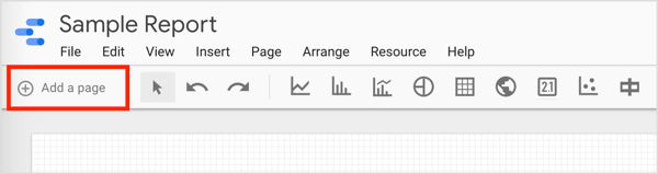 To add a new page to your report, click the Add a Page option.