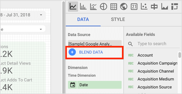 Click Blend Data on the Data tab on the right.