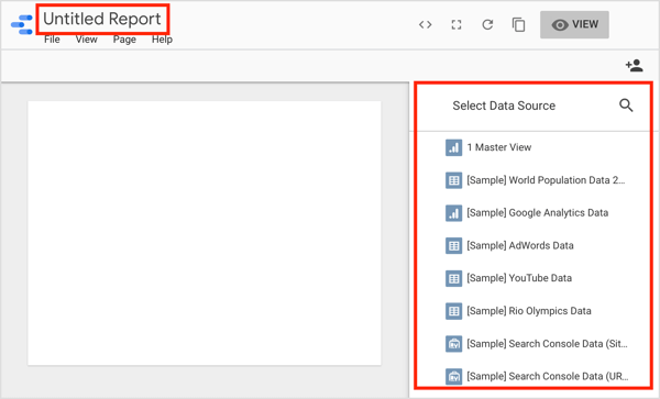 Select a data source and add a name for your report.