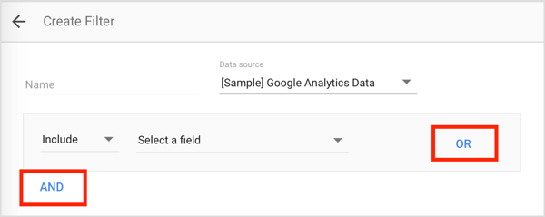 On the Create Filter page, name this group of data and select the parameters that will filter your desired result.