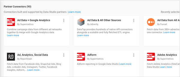 Google Data Studio offers Partner Connectors built by third-party partners.